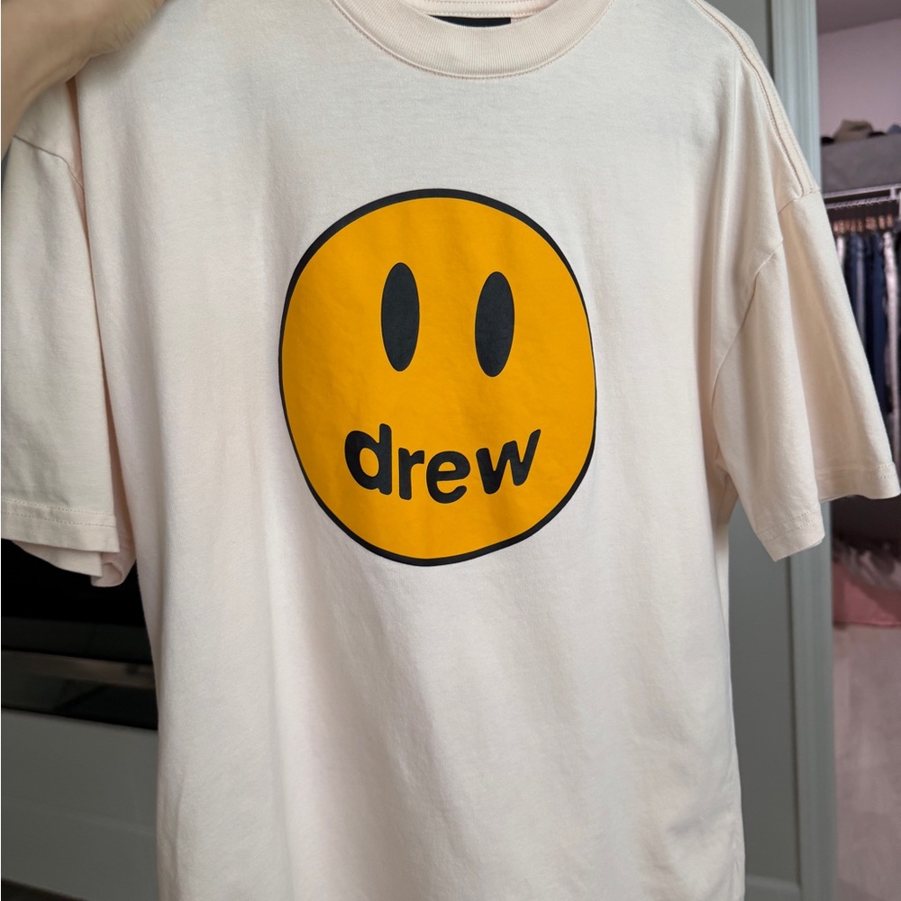Drew House Cream Tee with Yellow Logo
